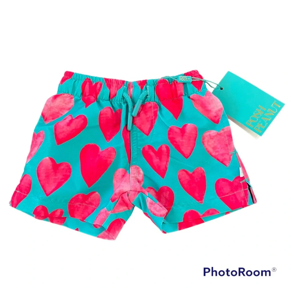 New! Posh Peanut Queen Of Hearts Baby Boy's Swim Shorts Size 0-3 Months